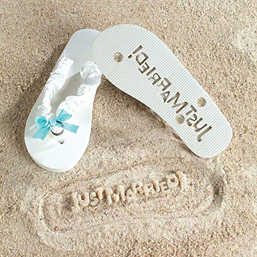 Product Cover Just Married Flip Flops - Stamp Your Message in the Sand! - 10 inch Flip Flops, fit womens sizes 8-10