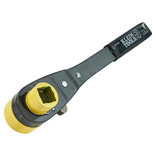 Product Cover Klein Tools KT151T Lineman's Ratcheting Wrench with Both-Through Design, 3/4-Inch, 1-Inch x 1-1/8-Inch Combination Square Socket