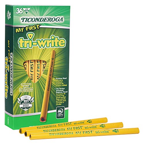 Product Cover Ticonderoga My First Tri-Write Pencils without Eraser, Primary Size Wood-Cased #2 HB Soft, Yellow, 36-Pack (13084)