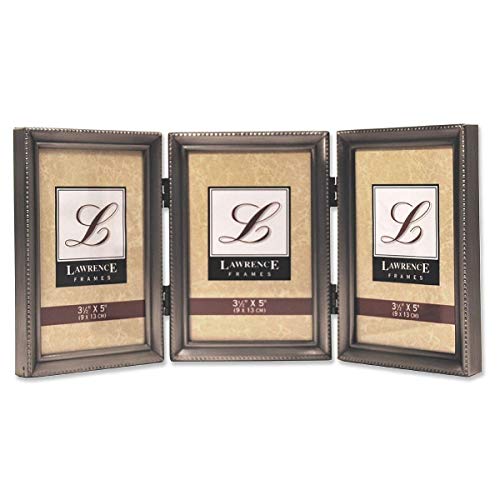 Product Cover Lawrence Frames Antique Pewter Hinged Triple 3x5 Picture Frame - Beaded Edge Design