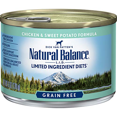 Product Cover Natural Balance L.I.D. Limited Ingredient Diets Canned Wet Dog Food, Grain Free, Chicken And Sweet Potato Formula, 6-Ounce (Pack Of 12)