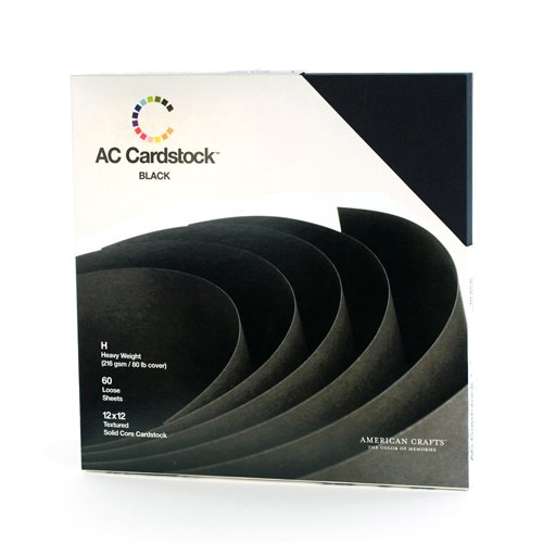 Product Cover 12 x 12-inch Black AC Cardstock Pack by American Crafts | Includes 60 sheets of heavy weight, textured black cardstock