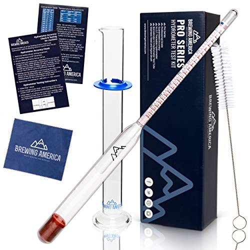 Product Cover Specific Gravity Hydrometer Test Kit: American-made ABV Tester Pro Series Traceable & Borosilicate Glass Test Tube Jar & Cleaning Brush
