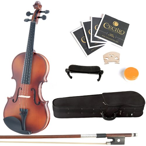 Product Cover Mendini 4/4 MV300 Solid Wood Satin Antique Violin with Hard Case, Shoulder Rest, Bow, Rosin and Extra Strings (Full Size)