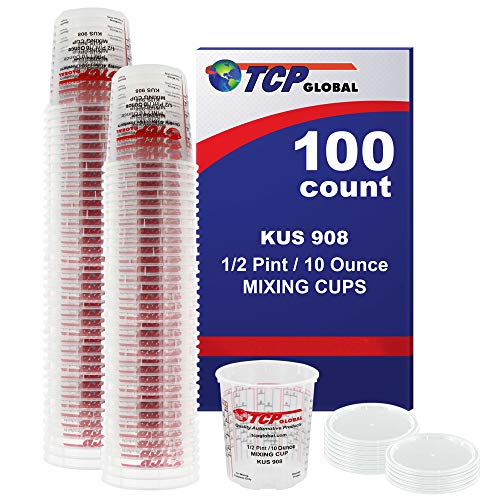 Product Cover Custom Shop Brand (Full Case of 100 Each - 1/2 Pint (8oz) Paint Mixing Cups) - Cups Have Calibrated Mixing Ratios on Side of Cup BOX of 100 Cups