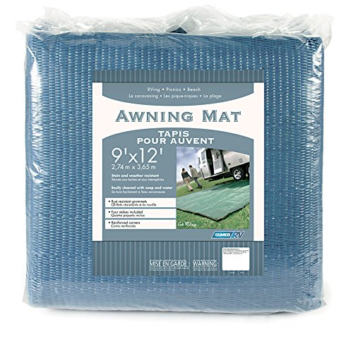 Product Cover Camco Durable Reversible RV Camper Awning Mat- Mildew and Rust Resistant Help Prevents Dirt From Being Tracked - Perfect for Campsites, Beaches, Picnics 9' X 12'- Blue(42821)