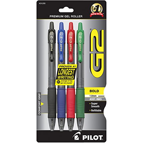 Product Cover PILOT G2 Premium Refillable & Retractable Rolling Ball Gel Pens, Bold Point, Assorted Color Inks, 4-Pack (31255)