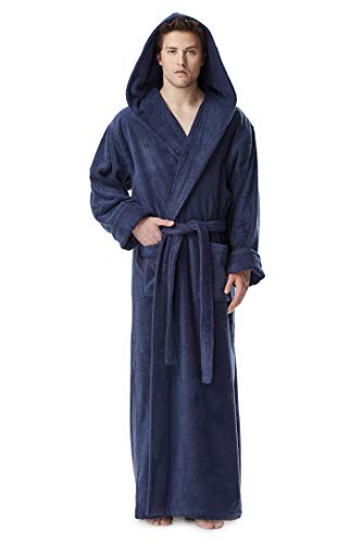 Product Cover Arus Men's Hood'n Full Ankle Length Hooded Turkish Cotton Bathrobe Navy Blue XX-Large