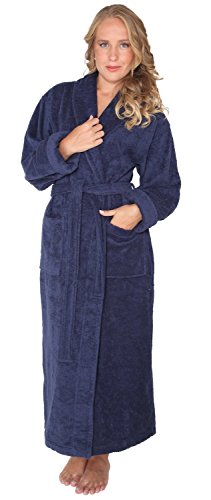 Product Cover Arus Women's Long Style Full Length Thick Shawl Collar Turkish Bathrobe Navy Marine Large