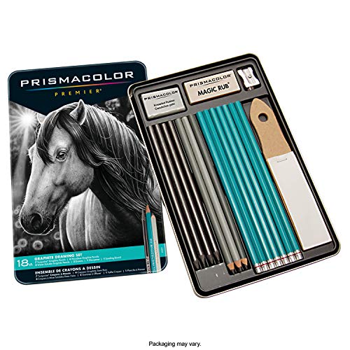 Product Cover Prismacolor 24261 Premier Graphite Drawing Pencils with Erasers & Sharpeners, 18-Piece Set