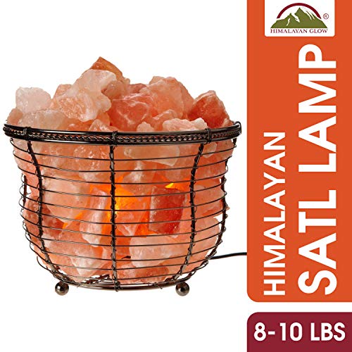 Product Cover Natural Himalayan Salt Lamp, Tall Round Metal Basket lamp with Dimmer Switch | 8-10 lbs