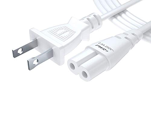 Product Cover Pwr 2 Prong Power Cord AC Wall Cable: 6 Ft UL Listed 2 Slot for LED LCD TV Samsung Lg Sharp Canon Pixma Hp Brother Epson Lexmark Printer Ps2 Ps3 Slim Ps4 Dell Sony Asus Toshiba White