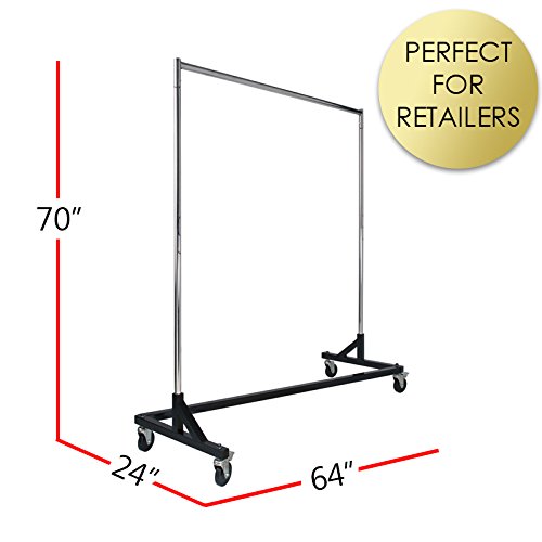 Product Cover Commercial Garment Rack (Z Rack) - Rolling Clothes Rack, Z Rack With KD Construction With Durable Square Tubing, Commercial Grade Clothing Rack, Heavy Duty Chrome Commercial Garment Rack - Black