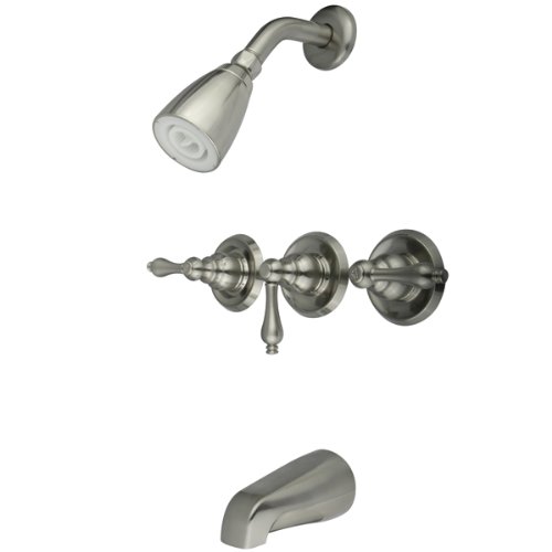 Product Cover Kingston Brass KB238AL Tub and Shower Faucet with 3-Lever Handles, Satin Nickel