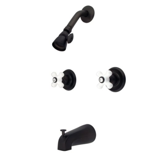 Product Cover Kingston Brass KB245PX Magellan Tub and Shower Faucet Porcelain Cross Handles, Oil Rubbed Bronze