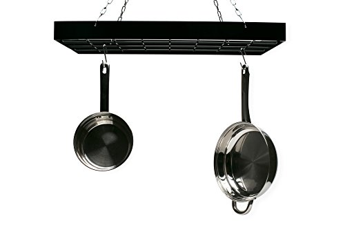 Product Cover Fox Run 7801COM Rectangle Pot Rack with Chains and Hooks, 2 Inch, Black