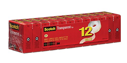 Product Cover Scotch Transparent Tape, Glossy Finish, Cuts Cleanly, Engineered for Office and Home Use, 3/4 x 1000 Inches, Boxed, 12 Rolls (600K12)