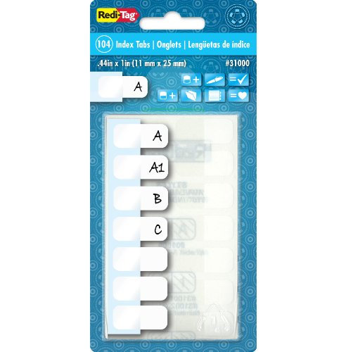 Product Cover Redi-Tag Side-Mount Self-Stick Plastic Index Tabs, 1 Inch, White, 104/Pack (31000)