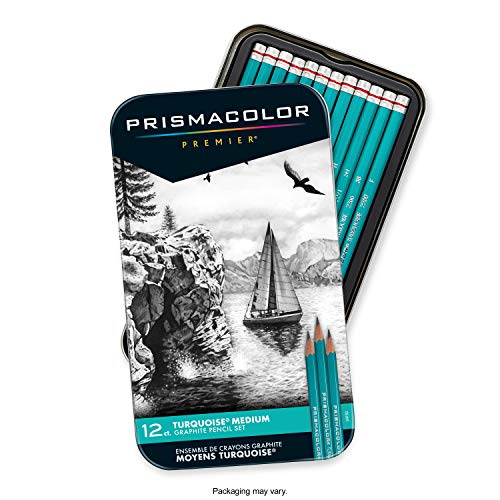 Product Cover Prismacolor 24192 Premier Turquoise Graphite Sketching Pencils, Medium Leads, 12-Count