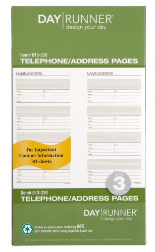 Product Cover Day Runner Undated Planner Telephone and Address Refill, 3.75 x 6.75 Inches (013-230)