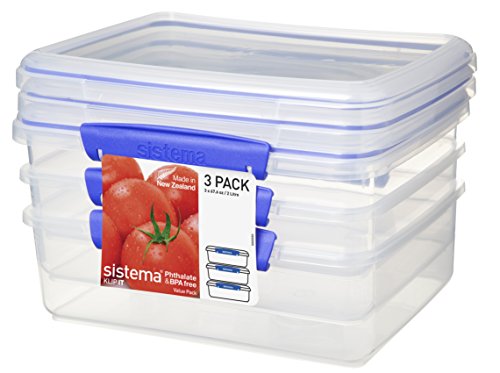 Product Cover Sistema Klip It Collection Rectangle Food Storage Containers 67 ounce/ 8.4 Cup each, Set of 3 (1723)