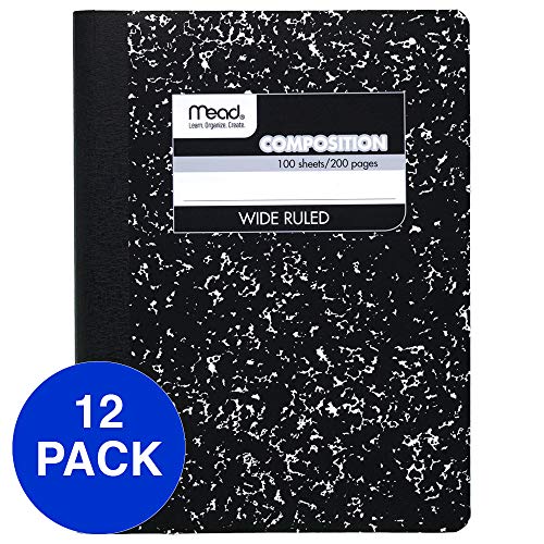 Product Cover Mead Composition Notebooks, Comp Books, Wide Ruled Paper, 100 Sheets, 9-3/4 inches x 7-1/2 inches, Classic Black Marble, 12 Pack (72936)