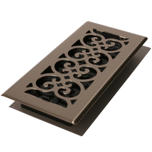 Product Cover Decor Grates SPH410-NKL 4-Inch by 10-Inch Scroll Floor Register, Brushed Nickel