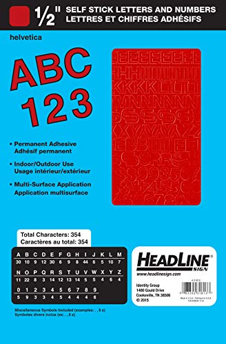 Product Cover Headline Sign 31813 Stick-On Vinyl Letters and Numbers, Red, 1/2-Inch
