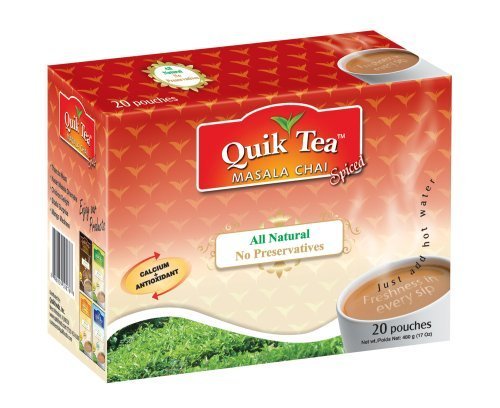 Product Cover Quik Tea All Natural Masala Spiced Chai Latte Mix Made from Assam Teas All Natural No Preservatives  20 Pouches (480 g / 17 oz)
