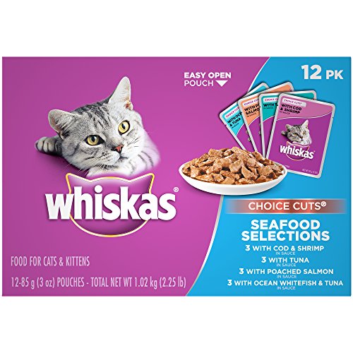 Product Cover Whiskas Choice Cuts Seafood Selections Variety Pack Wet Cat Food, (48) 3 Oz. Pouches