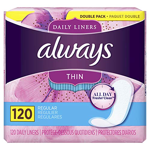 Product Cover Always Thin Daily Liners, Regular Absorbency, 120 Count, Unscented, Wrapped