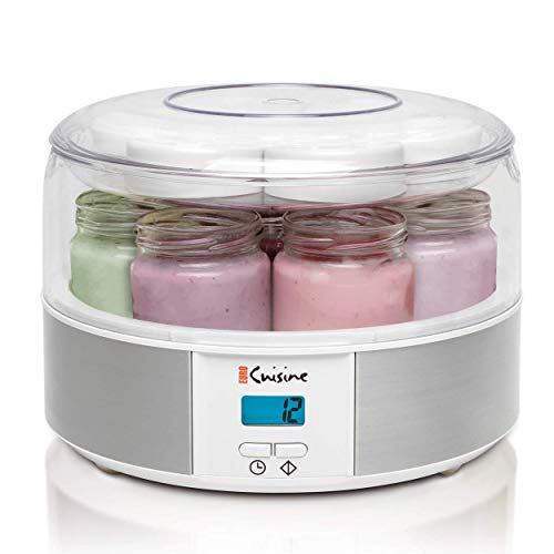 Product Cover Euro Cuisine Yogurt Maker - YMX650 Automatic Digital Yogurt Maker Machine with Set Temperature - Includes 7-6 oz. Reusable Glass Jars and 7 Rotary Date Setting Lids for Instant Storage