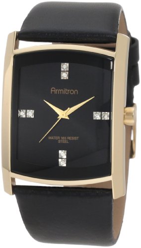 Product Cover Armitron Men's 204604BKGPBK Swarovski Crystal Accented Gold-Tone Black Leather Strap Watch