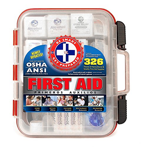 Product Cover First Aid Kit Hard Red Case 326 Pieces Exceeds OSHA and ANSI Guidelines 100 People - Office, Home, Car, School, Emergency, Survival, Camping, Hunting, and Sports