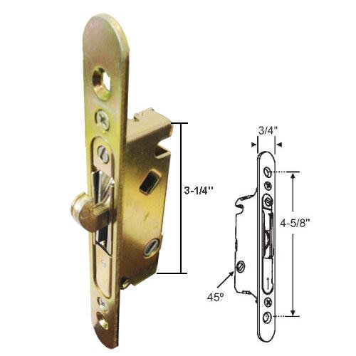 Product Cover Sliding Glass Patio Door Lock, Mortise Type, with Trim Plate, 45 Degree Keyway, 4-5/8