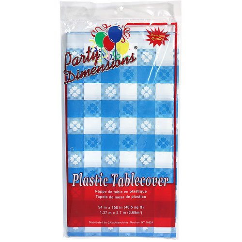 Product Cover Party Dimensions Single Count Rectangular Plastic Tablecover, 54 by 108-Inch, Blue Gingham