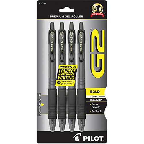 Product Cover PILOT G2 Premium Refillable & Retractable Rolling Ball Gel Pens, Bold Point, Black Ink, 4-Pack (31254)