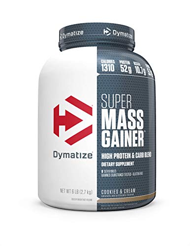 Product Cover Dymatize Super Mass Gainer Protein Powder, 1310 Calories & 52g Protein, Gain Strength & Size Quickly, 10.7g BCAAs, Mixes Easily, Tastes Delicious, Cookies & Cream, 6 lbs