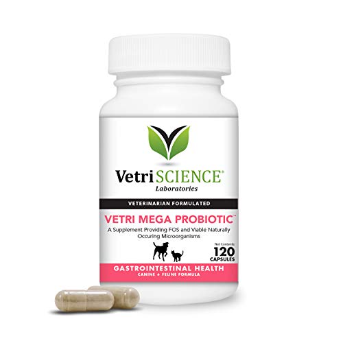 Product Cover VetriScience Laboratories - Vetri Mega Probiotic, Digestive Relief with Probiotics and Prebiotics for Dogs and Cats, Easy to Give Capsules (120 Count)