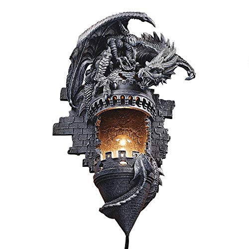 Product Cover Design Toscano Dragon's Castle Lair Electric Wall Sconce Light Fixture, 15 Inch, Polyresin, Grey Stone