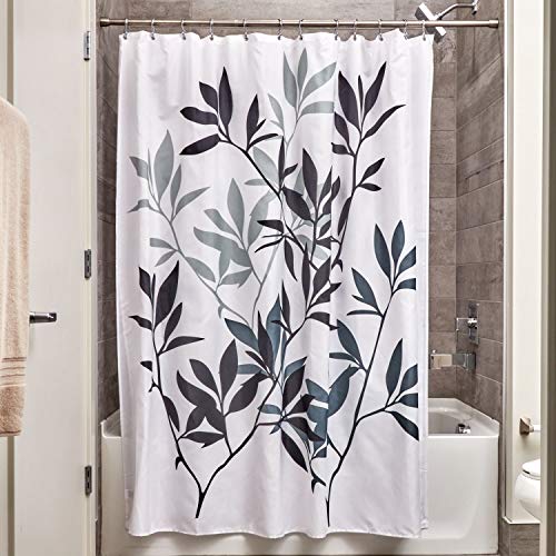 Product Cover iDesign Leaves Fabric Shower Curtain, Modern Mildew-Resistant Bath Curtain for Master Bathroom, Kid's Bathroom, Guest Bathroom, 72 x 72 Inches, Black and Gray