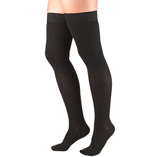 Product Cover Truform 20-30 mmHg Compression Stockings for Men and Women, Thigh High Length, Dot Top, Closed Toe, Black, Large