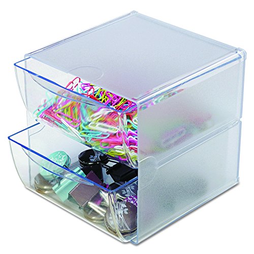 Product Cover Deflecto Stackable Cube Organizer, Desk and Craft Organizer, 2 Drawers, Clear, Removable Drawers and Dividers, 6
