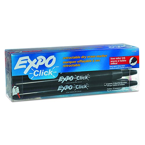 Product Cover EXPO 1751669 Click Low-Odor Dry Erase Retractable Markers, Fine Point, Black, 12-Count
