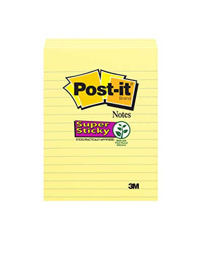 Product Cover Post-it Super Sticky Notes, 2x Sticking Power, 4 in x 6 in, Canary Yellow, Lined, 4 Pads/Pack, 45 Sheets/Pad (4621-SSCY)