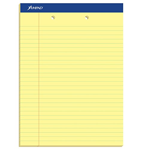 Product Cover Ampad Evidence Perforated Pad,Size  8-1/2 x 11-3/4, Canary Yellow Paper , Legal Ruling , 50 Sheets per Pad, 2 Hole Punched, Pack of 12 (20-224)
