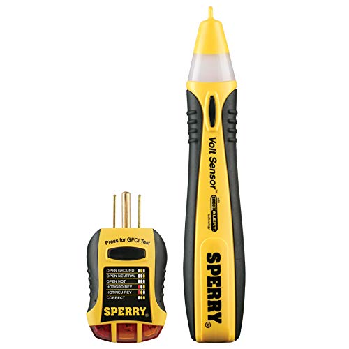 Product Cover Sperry Instruments STK001 Non-Contact Voltage Tester (VD6504) & GFCI Outlet / Receptacle Tester (GFI6302) Kit, Electrical AC Voltage Detector, Yellow & Black