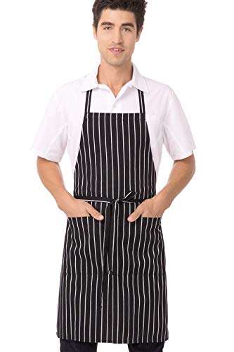 Product Cover Chef Works Bib Apron, Black/White Chalk Stripe, 34.25-Inch Length by 27-Inch Width