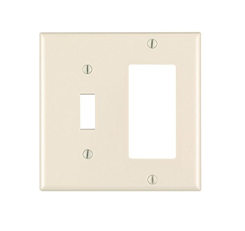 Product Cover Leviton 80405-T 2-Gang, 1-Toggle 1-Decora/GFCI Combination Wallplate, Standard Size, Thermoset, Device Mount, Light Almond, 1-Pack,
