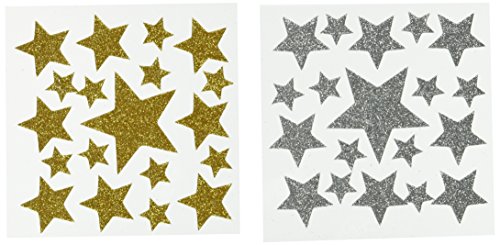 Product Cover Darice Foamie Glitter Stars Stickers, 2 Sheets, Gold and Silver (106-1373)